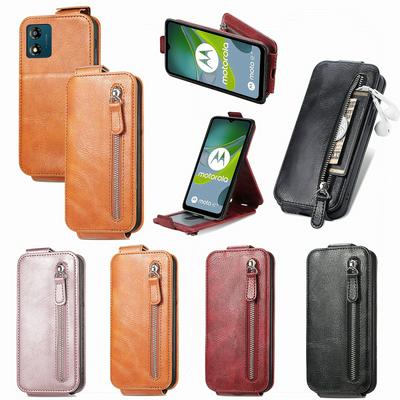 For Motorola E13 PU Leather Phone Case Vertical Flip Phone Stand Cover with Wallet