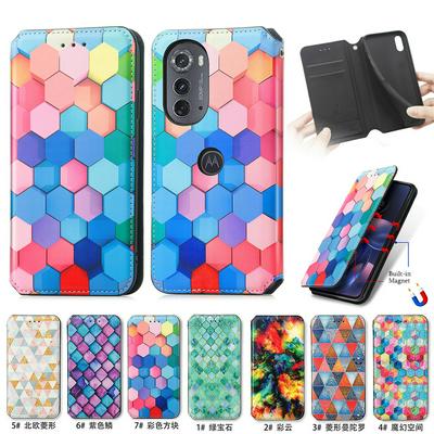 CASENEO 001 Series for Motorola Edge 2022 RFID Blocking Leather Phone Case Pattern Printing Phone Wallet Stand Cover