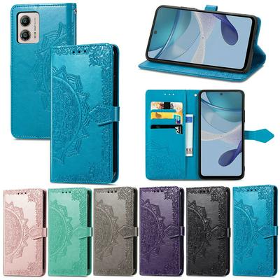 For Motorola G53 Embossed Mandala Pattern Phone Case Stand Shockproof PU Leather Wallet Folio Cover with Strap