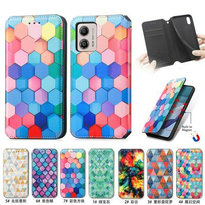 CASENEO 001 Series for Motorola Moto G53 5G RFID Blocking Leather Phone Case Pattern Printing Phone Wallet Stand Cover