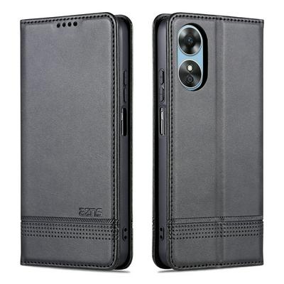For OPPO A17 Ox Pattern Shock-Absorption Side Flip Magnetic Attraction PU Leather + Soft TPU with Card Slots and Stand Wallet Case