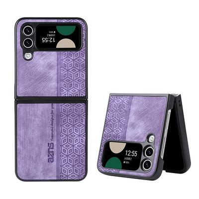 For Samsung Galaxy Z Flip4 Embossed Skin-friendly Anti-Scratch Flower Creative Rhombus Pattern Insert Card Case