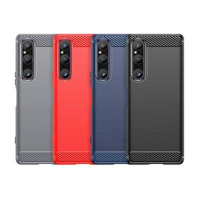For Sony Xperia 1 V Carbon Fiber Drawing Series Scratch Resistant Shock Absorption Soft TPU Back Cover Case