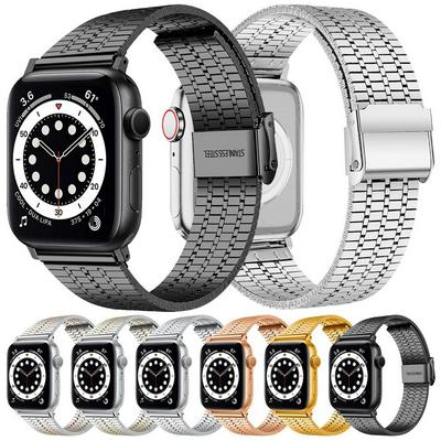 Seven Beads Stainless Steel Dual Buckle Watch Band Wrist Strap for apple watch band 38mm 40mm 41mm bracelet iWatch Series 3 5 6 SE 7