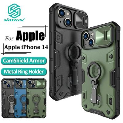 NILLKIN CamShield Armor Pro PC + TPU Case for iPhone 14 Slide Lens Protection Tire Texture Kickstand Phone Cover