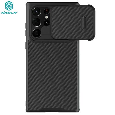 NILLKIN Synthetic Fiber S Case For Samsung Galaxy S22 Ultra Hard PC Protective Phone Cover with Push-and-Pull Lens Protector