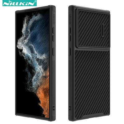 NILLKIN Synthetic Fiber S Case For Samsung Galaxy S23 Ultra Hard PC Protective Phone Cover with Push-and-Pull Lens Protector