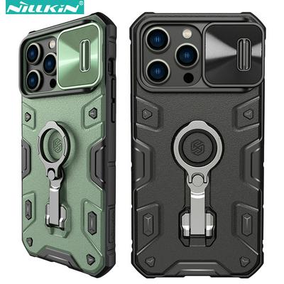 NILLKIN CamShield Armor Pro PC + TPU Case for iPhone 15 Pro Max Slide Lens Protection Tire Texture Kickstand Phone Cover