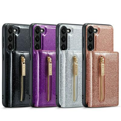 DG.MING M3 Series Magnetic Phone Cover For Samsung Galaxy S23 Anti-drop 2-in-1 Detachable Glittery Zippered Wallet Phone Case Kickstand
