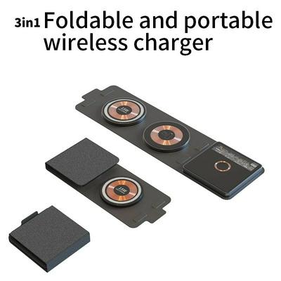 Foldable Wireless Charger Station 3 in 1 Transparent Travel 15W Magnetic Fast Charging Pad for Multiple Devices iPhone AirPods
