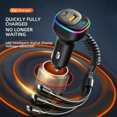 K2 Multi-functional Car Charger Display 12-24v Pd65w Qc3.0 Quick Charge 3-in-1 Spring Fast Charging Cable