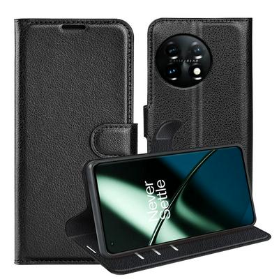 OnePlus 11 Lichee Pattern Side Flip Wallet Style PU Leather + Soft TPU Card Holder with Stand and Magnetic Buckle Case