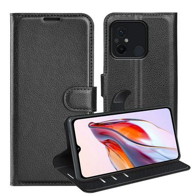 Xiaomi Redmi 12C Lichee Pattern Side Flip Wallet Style PU Leather + Soft TPU Card Holder with Stand and Magnetic Buckle Case