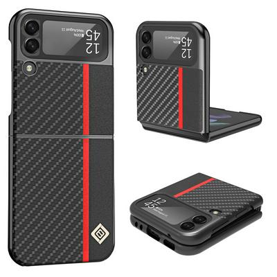 For Samsung Galaxy Z Flip4 5G Carbon Fiber Pattern Anti-fall Folio Flip Leather Case with Card Slots