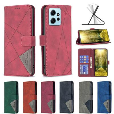 For Xiaomi Redmi Note 12 Pro Plus Stitching Rhombus Pattern Folio Flip PU Leather Wallet Phone Case