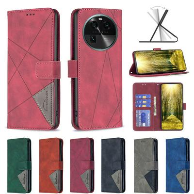 For Oppo Find X6 Stitching Rhombus Pattern Folio Flip PU Leather Wallet Phone Case
