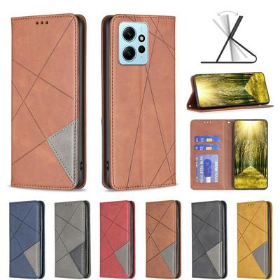 For Xiaomi Redmi Note 12 Pro Plus Stitching Rhombus Pattern Folio Flip PU Leather Wallet Phone Case