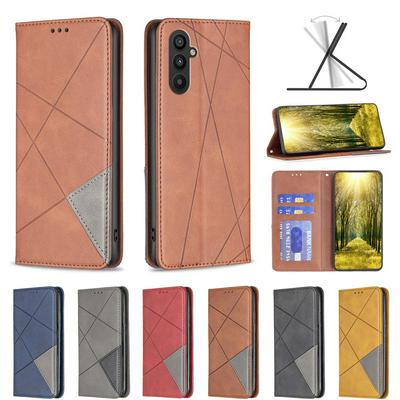 For Samsung Galaxy A24 Stitching Rhombus Pattern Folio Flip PU Leather Wallet Phone Case