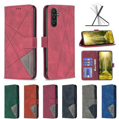 For Samsung Galaxy A24 Stitching Rhombus Pattern Folio Flip PU Leather Wallet Phone Case