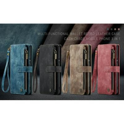 CASEME C30 Series for Samsung Galaxy S22 Plus PU Leather Phone Case Card Slots Zipper Pocket Stand Cover