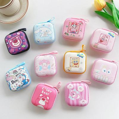 7.5x7.5cm Cute Cartoon Headphone Data Cable Storage bags for iPhone Android USB Cable Earphone Earbud Accessories Zipper Bag Pocket Pouch