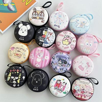 9.5cm Circular Cute Cartoon Headphone Data Cable Storage bags for iPhone Android USB Cable Earphone Earbud Accessories Zipper Bag Pocket Pouch