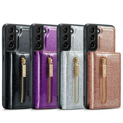 DG.MING M3 Series Magnetic Phone Cover For Samsung Galaxy S22 Plus Anti-drop 2-in-1 Detachable Glittery Zippered Wallet Phone Case Kickstand