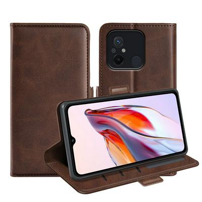 For Xiaomi Redmi 12C Double Buckle Wallet Style Folio Flip Leather Case with Stand and Card Slots Function