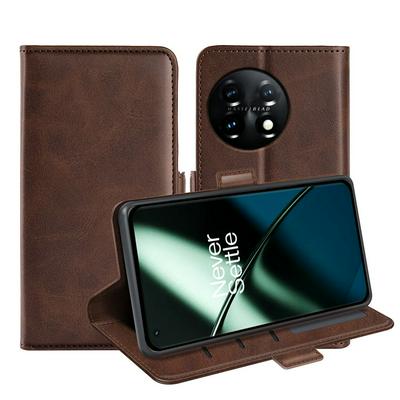 For OnePlus 11 Double Buckle Wallet Style Folio Flip Leather Case with Stand and Card Slots Function