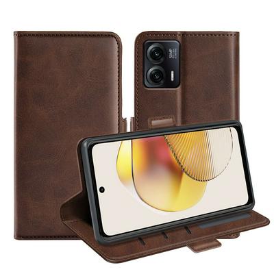 For Motorola G73 Double Buckle Wallet Style Folio Flip Leather Case with Stand and Card Slots Function