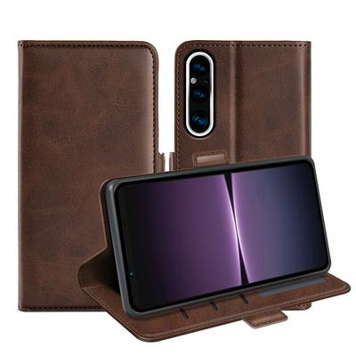 For Sony Xperia 1 V Double Buckle Wallet Style Folio Flip Leather Case with Stand and Card Slots Function