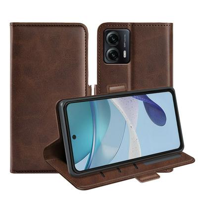 For Motorola G53 Double Buckle Wallet Style Folio Flip Leather Case with Stand and Card Slots Function