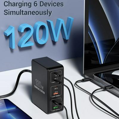 120W Charger 6 Ports USB Type C PD Fast Charger Quick Charge 3.0 USB Desktop Charging Station For iPhone 14 13 Pro Xiaomi Samsung