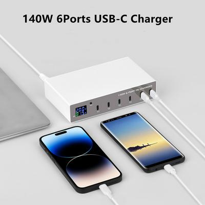140W 6 Ports PD Charger  Quick Charge 30W USB-C Fast Charger with LED Display for iPad iPhone Samsung Huawei