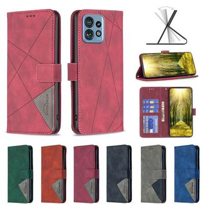 For Motorola Edge 40 Pro 5G/X40/X40 Pro Stitching Rhombus Pattern Folio Flip PU Leather Wallet Phone Case
