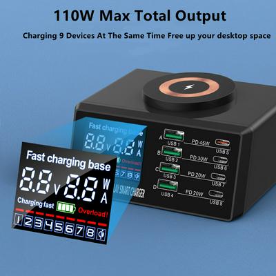 110W Multi USB Charging Station 15W Wireless Charger QC3.0 PD Quick Charge for IPhone 14 13 Max Xiaomi Samsung Laptop