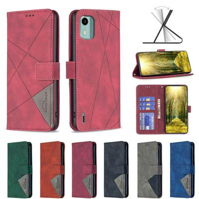 For Nokia C12 Stitching Rhombus Pattern Folio Flip PU Leather Wallet Phone Case
