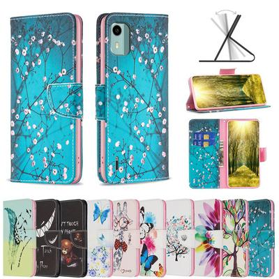 For Nokia C12 Painted Zipper Wallet BF03 Flip Leather Case with Stand &Lanyard Function