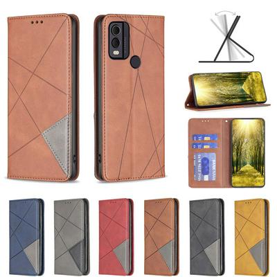For Nokia C22 Stitching Rhombus Pattern Folio Flip PU Leather Wallet Phone Case