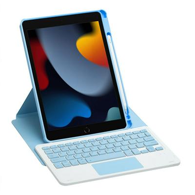 F102B-A Suitable for iPad 10.2, 2021/2020/2019&Air3 10.5&Pro 10.5 Upper Pen Slot 360 Rotation Acrylic Transparent Case with Touch Bluetooth Keyboard Leather Case