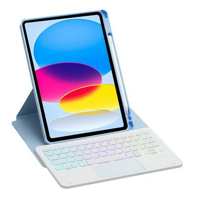 F10B-AS Suitable for iPad 10th generation 10.9 inch 2022 upper pen slot 360 rotation acrylic transparent case with touch control and backlight Bluetooth keyboard leather case