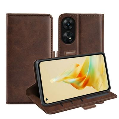 For OPPO Reno 8T 4G Double Buckle Wallet Style Folio Flip Leather Case with Stand and Card Slots Function