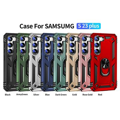 For Samsung Galaxy S23 Plus Sergeant Shockproof Drop-proof PC+TPU Phone Protective Case with Metal Ring Kickstand and Metal Patch 
