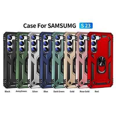 For Samsung Galaxy S23 Sergeant Shockproof Drop-proof PC+TPU Phone Protective Case with Metal Ring Kickstand and Metal Patch 