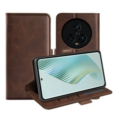 For Honor Magic 5 Double Buckle Wallet Style Folio Flip Leather Case with Stand and Card Slots Function