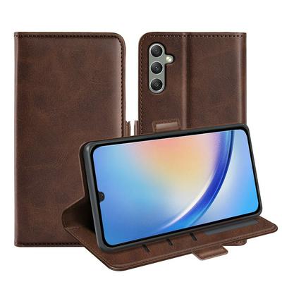 For Samsung Galaxy A24 Double Buckle Wallet Style Folio Flip Leather Case with Stand and Card Slots Function