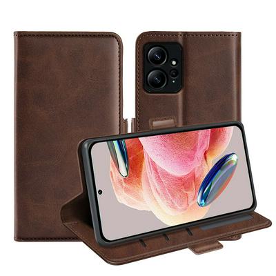 For Xiaomi Redmi Note 12 4G Double Buckle Wallet Style Folio Flip Leather Case with Stand and Card Slots Function