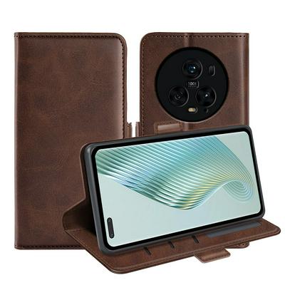 For Honor Magic 5 Pro Double Buckle Wallet Style Folio Flip Leather Case with Stand and Card Slots Function
