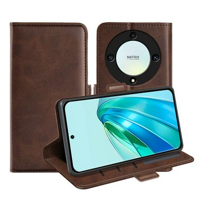 For Honor Magic5 Lite Double Buckle Wallet Style Folio Flip Leather Case with Stand and Card Slots Function