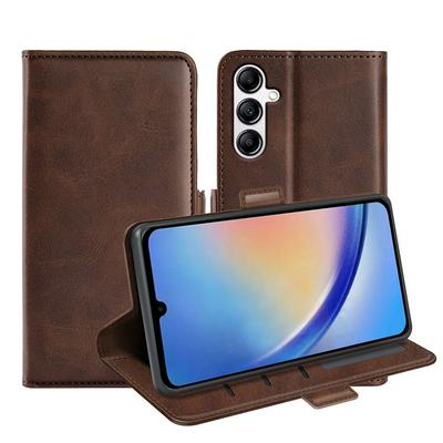 For Samsung Galaxy A34 Double Buckle Wallet Style Folio Flip Leather Case with Stand and Card Slots Function
